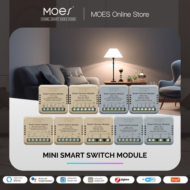 MOES Mini Smart Switch Dimmer Modul für Tuya WiFi und Zigbee mit Alexa und Google Assistant Unterstützung - Bild 1