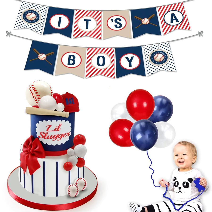 Baseball Kuchen Topper Sport Thema Party Dekoration in Rot und Weiß aus Kunststoff - Bild 2