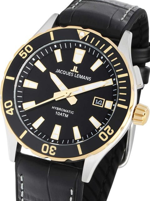 Jacques Lemans Herrenuhr, Quarz, Edelstahl, 43 mm, Schwarz, Leder - Bild 1