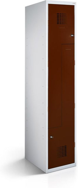 rotstahl Z-Spind mit 2 Türen, Korpus lichtgrau und Front mahagoni, B/T/H: 30 x 50 x 180 cm - Bild 1