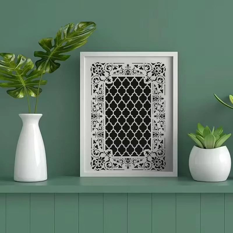 PenhuaMoban Retro-Gitter DIY Schablone für Wandmalerei und Sammelalben, Weiß, B: 29 cm, H: 21 cm - Bild 3