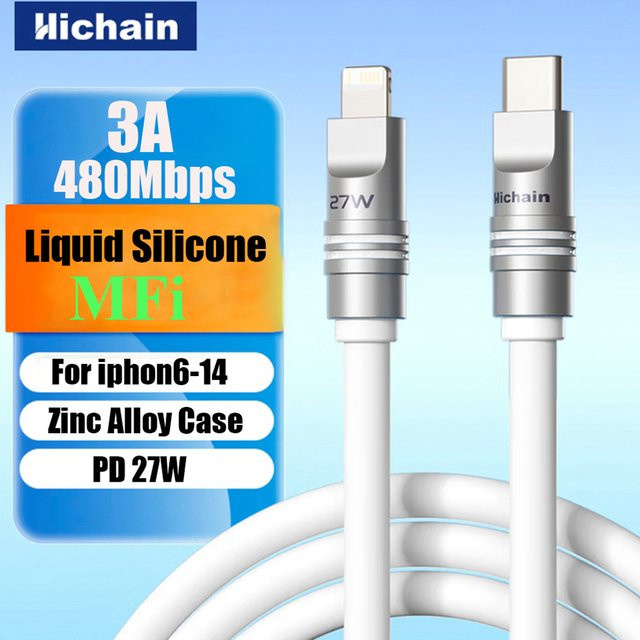 Hichain USB-C auf Lightning Ladekabel PD 27W aus weichem Silikon für iPhone, verfügbar in Schwarz und Blau - Bild 1