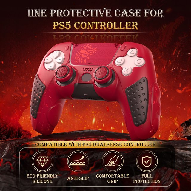 IINE Silikon Schutzhülle für PS5 Controller in Rot, rutschfest und ergonomisch - Bild 1