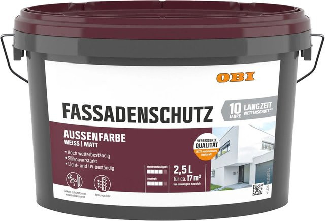 OBI Fassadenschutz Außenfarbe Weiß Matt 2,5 l - Bild 1
