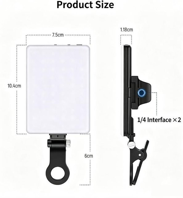 Tragbares LED Selfie-Handy-Licht mit Vorder- und Rückseiten-Clips, wiederaufladbar, 3 Modi, Schwarz, H x B x T: 1,18 x 10,4 x 7,5 cm - Bild 1