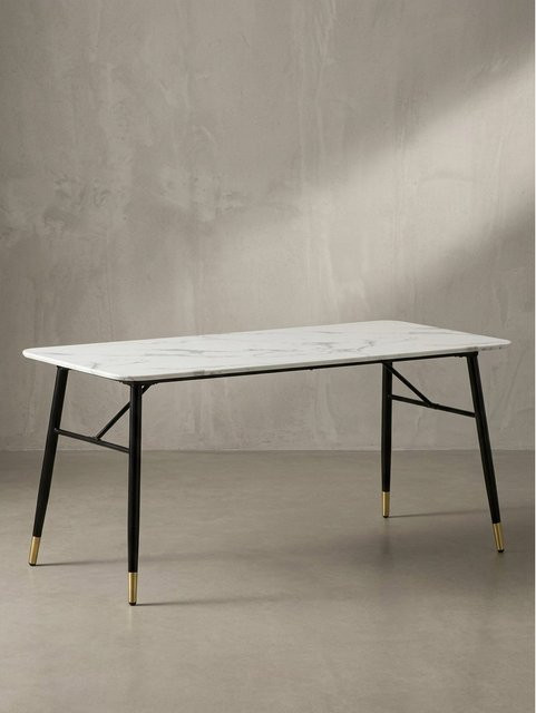 Moderner Esstisch von KADIMA DESIGN in Marmoroptik mit Metallgestell, Weiß, B/T/H: 160 x 80 x 76 cm - Bild 1