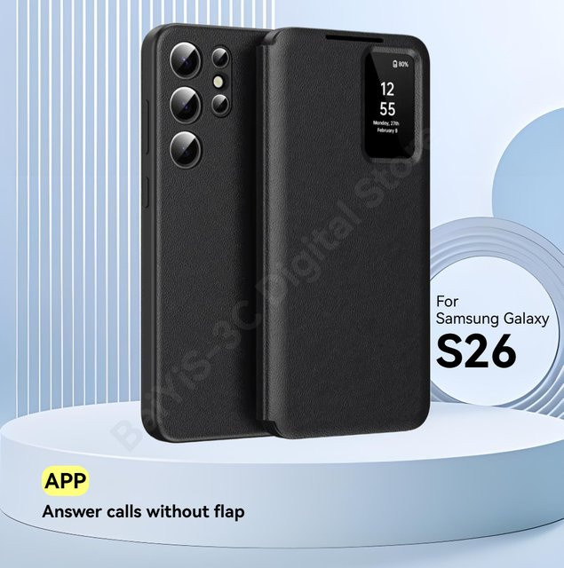 Leder Handyhülle mit Kartenfach und Sichtfenster für Samsung Galaxy S26 S25 S24 S23 S22 Ultra Plus A55 A56 A17 A26 in Schwarz oder Grün - Bild 1