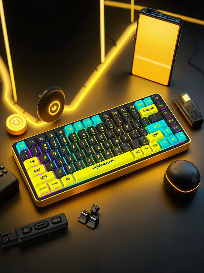 KUXM Cyberpunk Tastenkappen aus PBT in Multicolour, seitlich graviert und durchscheinend, OEM-Profil für mechanische Tastaturen - Bild 4