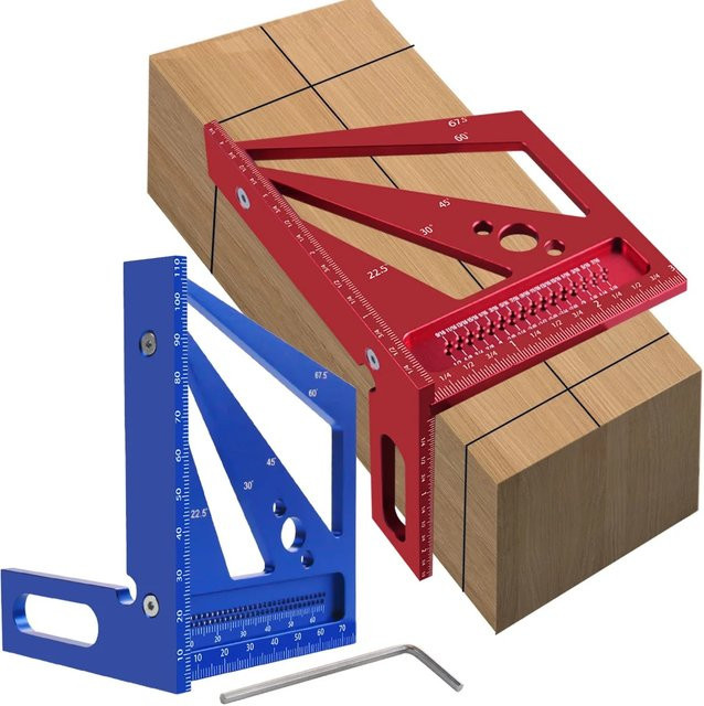GDART 3D-Mehrwinkel-Quadrat-Winkelmesser aus Aluminiumlegierung in Rot für die Holzbearbeitung mit Gehrungs-Dreieckslineal und T-Typ-Anreißer (22,5/30/45/60/67,5/90 Grad) - Bild 1