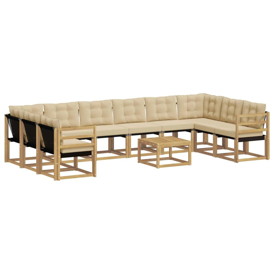 vidaXL Outdoor-Sofagarnitur aus Akazienholz mit 11 Kissen in Weiß und Beige - Bild 2
