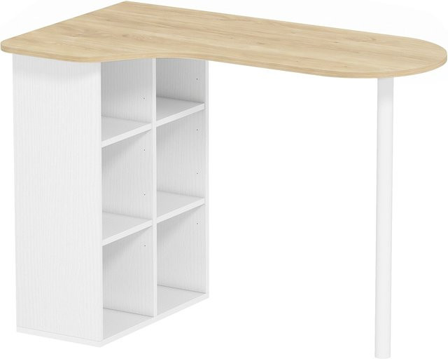 HOMCOM Moderner Schreibtisch in Eiche mit 6 Fächern und 4 verstellbaren Regalen, Unregelmäßiger Holztisch mit Stahlgestell, B: 100 cm, T: 59 cm, H: 80 cm - Bild 1