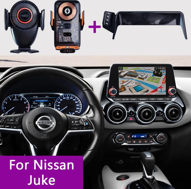 Drahtlose Ladestation und Handyhalterung für Nissan Juke 2019-2023, 66 W kabellose Ladestation zur Montage am Bildschirm, Farbe: Schwarz - Bild 1