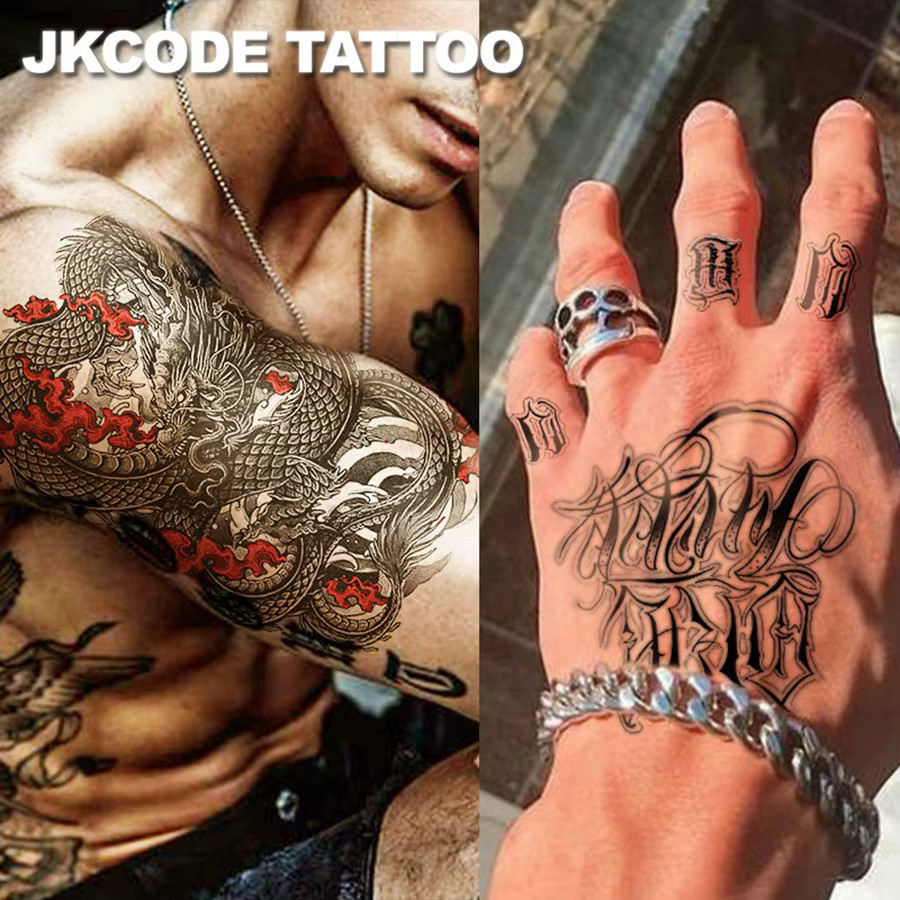 JKCODE TATTOO Temporäre Tattoos Orientalischer Drache und Rote Wolke, Herren - Bild 1