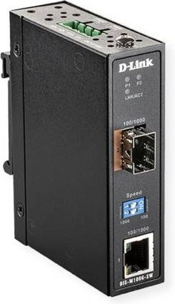 D-Link DIS M100G Industrial Medienkonverter mit 1GbE, 1000Base-T, RJ-45 und SFP (mini-GBIC) in Schwarz - Bild 1