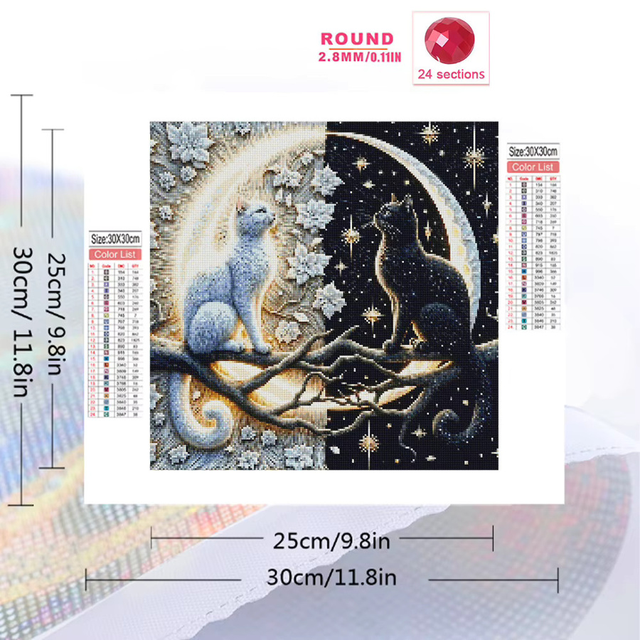 Evershine Diamond Painting Set Katze und Blumen mit Mond Motiv, DIY Kreuzstich Stickerei mit runden Steinen, Multicolour, B/B/H: 20 x 20 x 20 cm - Bild 2