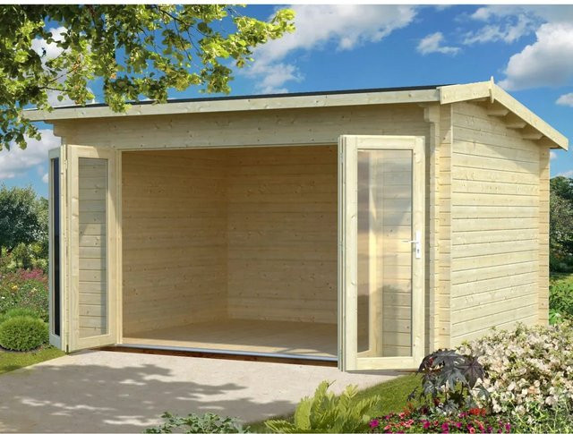 Palmako Ines Holz-Gartenhaus Hellbraun mit Satteldach und Blockbohlenbauweise B/T: 390 x 300 cm - Bild 1