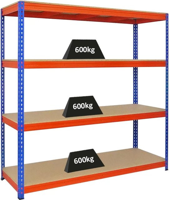 PROREGAL Profi Schwerlastregal Bison mit 4 verstellbaren Spanplatten-Ebenen, H x B x T: 180 x 180 x 60 cm, Blau-Orange - Bild 1