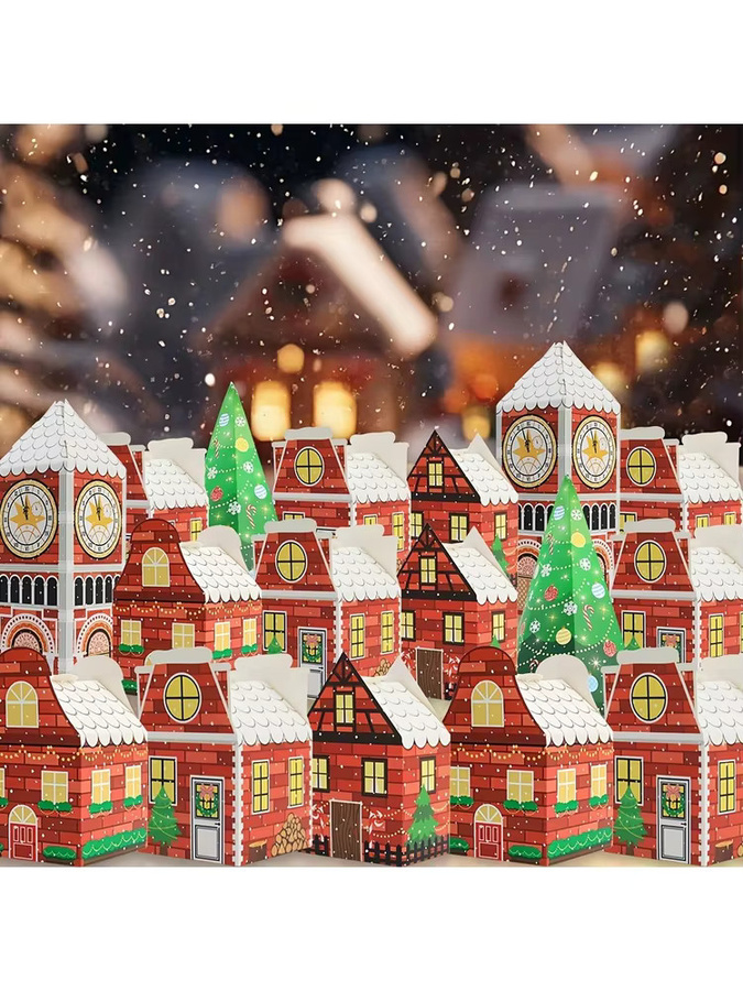 24 Stück Weihnachts-Geschenkboxen mit Adventskalender-Muster in Rot aus Papier - Bild 7