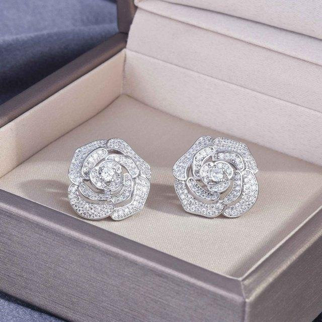 YIRAN Jewelry Ohrstecker 925 Silber, Rose Kamelie, Damen, weiß - Bild 1