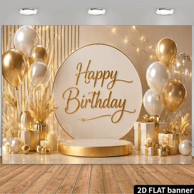 Happy Birthday Hintergrundbanner von xinghonghui in Beige und Gold, Party-Kulisse für Erwachsene, B: 210 cm, H: 150 cm - Bild 1