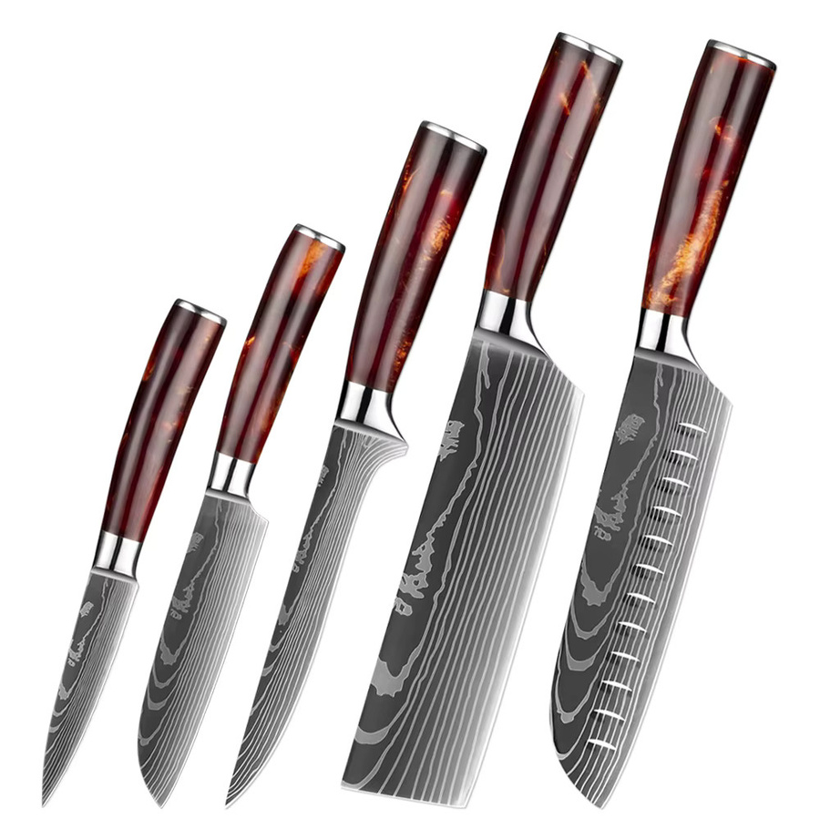 XITUO Japanisches Küchenmesser-Set aus Edelstahl mit rotem Kunstharzgriff, bestehend aus Santoku-Messer, Ausbeinmesser und Schälmesser - Bild 5