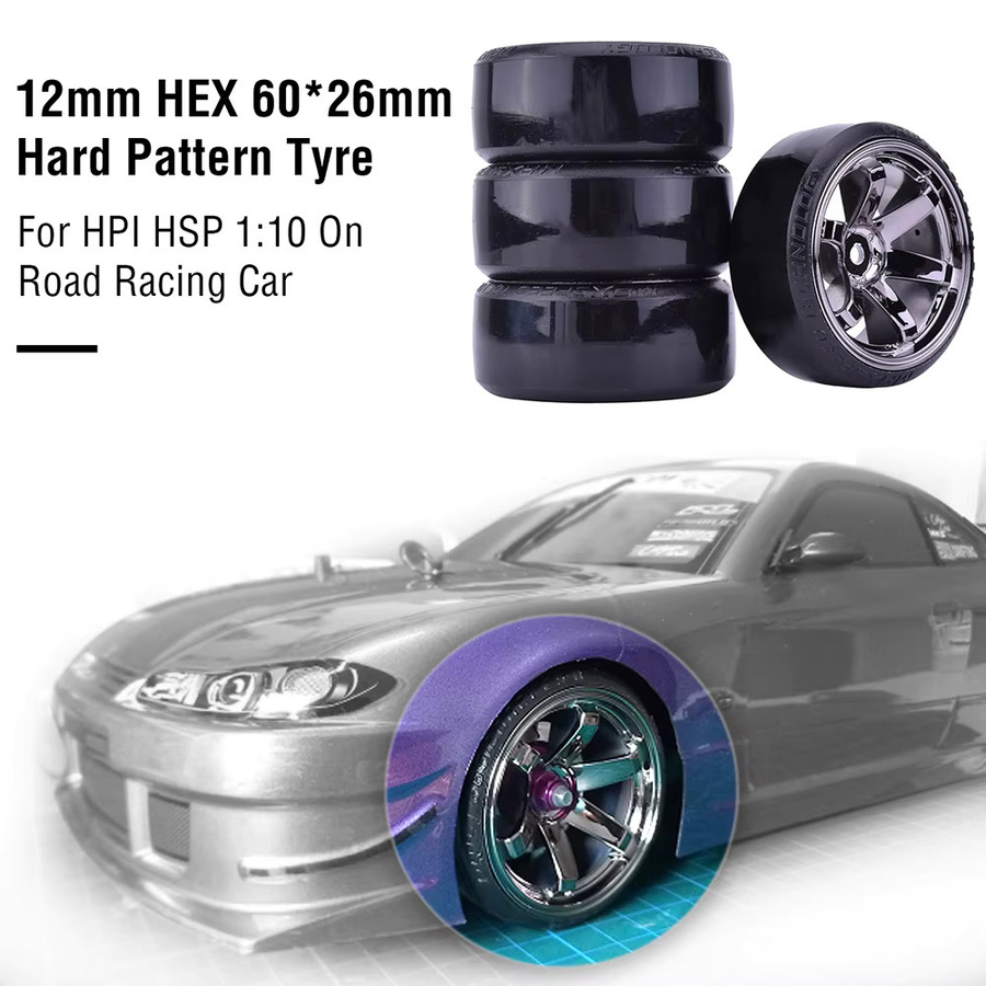 HPI Drift Reifen, 4-teiliges Set, 12mm Sechskant, für 1:10 RC On Road Racing Auto - Bild 2