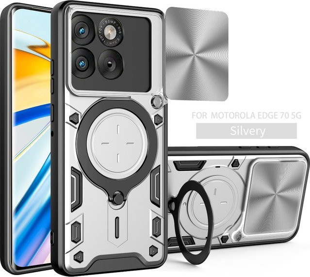 Motorola Edge 70 Fusion Schutzhülle in Purple mit Schiebe-Kameraschutz und magnetischer Autohalterung, stoßfeste PC-Schale mit Fallschutz - Bild 1