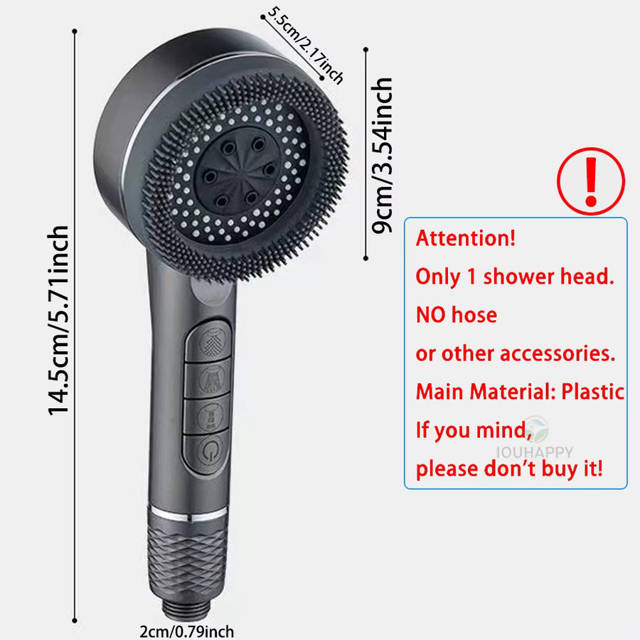 IOUHAPPY Handheld Duschkopf mit 4 Modi und Massagefunktion, Silber, Durchmesser: 14,5 cm, Breite: 9,0 cm - Bild 6