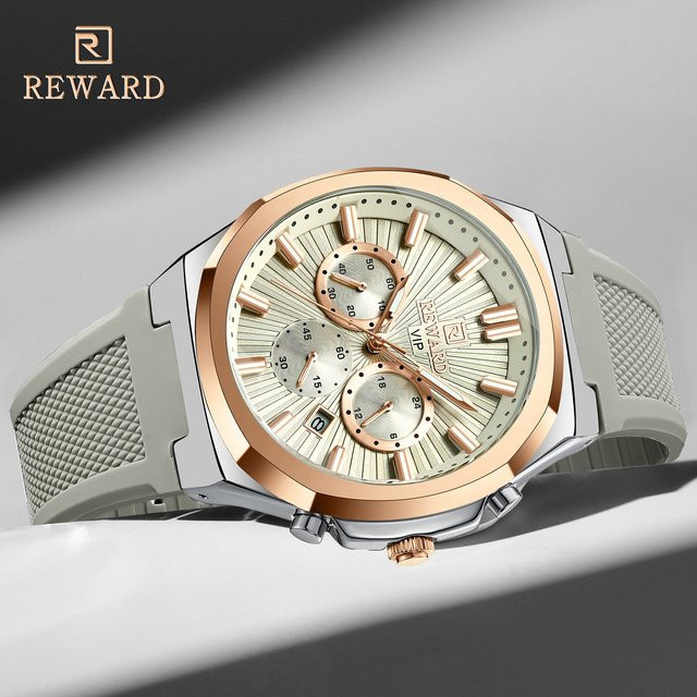 REWARD Armbanduhr Chronograph, Quarz, Silikonband, Herren, Grün, Roségold - Bild 1