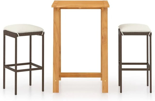 vidaXL 3-teiliges Gartenbar-Set mit Kissen in Braun und Weiß aus Holz und Stahl - Bild 1
