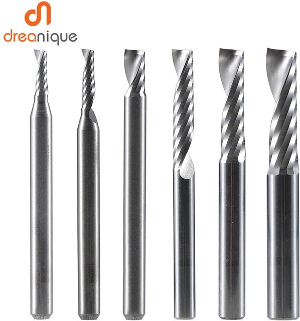 DREANIQUE CNC Einflutfräser Spiralfreaser für Acryl, Holz und Aluminium, Silber, Durchmesser 1-12mm - Bild 1