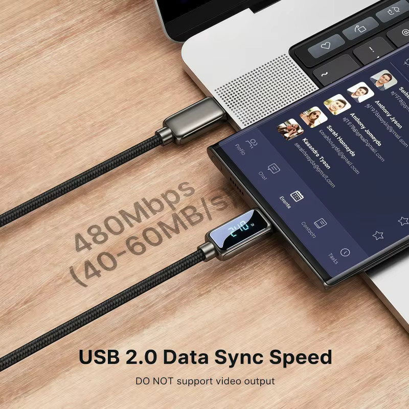 Vyvylabs 6er-Pack USB-C zu USB-C Schnellladekabel mit Digitalanzeige, 240W, Schwarz - Bild 5