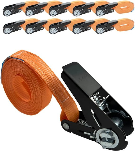 TRUTZHOLM 10er Set Ratschen Spanngurte in Orange mit schwarzem Schloss, Länge: 4 m, Tragkraft: 800 kg - Bild 1