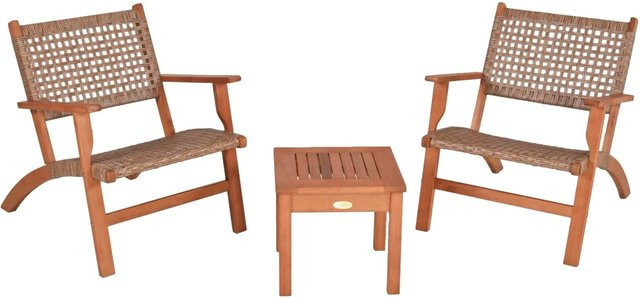 DELUKE Balkonmöbel-Set AMIRA aus Eukalyptusholz und Kunststoffgeflecht in Hellbraun im Teak-Look - Bild 1