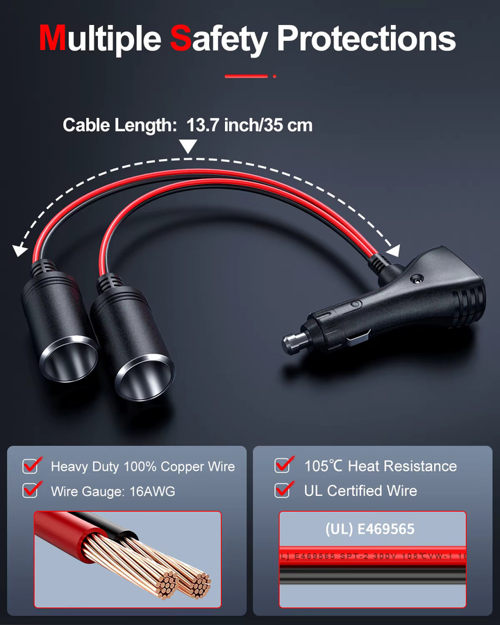 Auto-Zigarettenanzünder-Splitter-Adapter 12V 24V mit 2 Buchsen und Ein-/Aus-Schalter in Schwarz - Bild 3