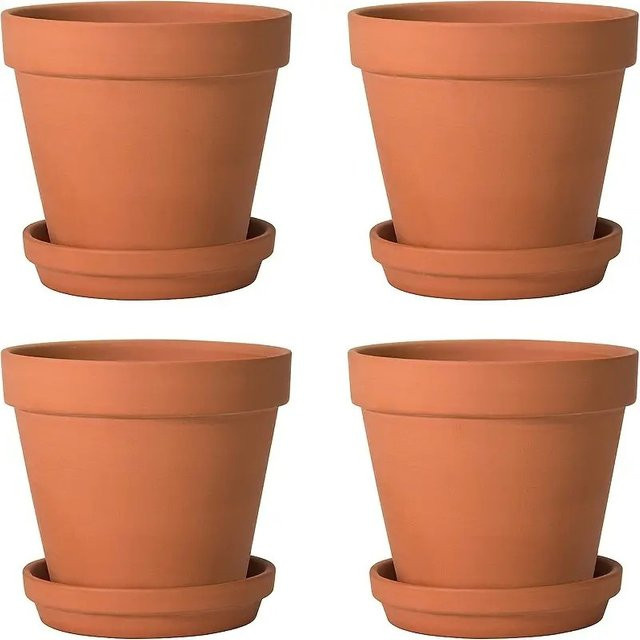 MINITAKING Terrakotta-Töpfe mit Untertassen, 4er-Pack, Farbe: Terrakotta, Durchmesser: 10,2 cm - Bild 1