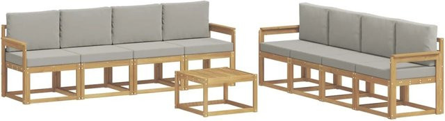 vidaXL Outdoor-Sofagarnitur 9-teilig aus Akazienholz in Weiß, Grau und Braun mit Sitzkissen und Rückenpolstern, B/T/H: 59 x 59 x 37 cm - Bild 1