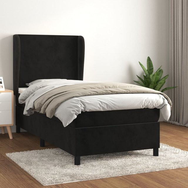 vidaXL Boxspringbett mit Matratze in Schwarz aus Samt, B/T/H: 80 x 200 x 128 cm - Bild 2