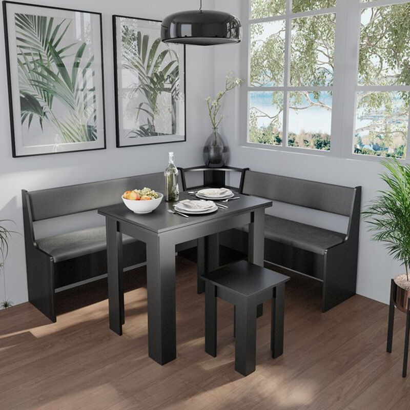 Vicco Eckbankgruppe Roman in Schwarz mit Küchentisch und Tischhockern, moderne Esszimmergruppe für Küche und Esszimmer - Bild 2