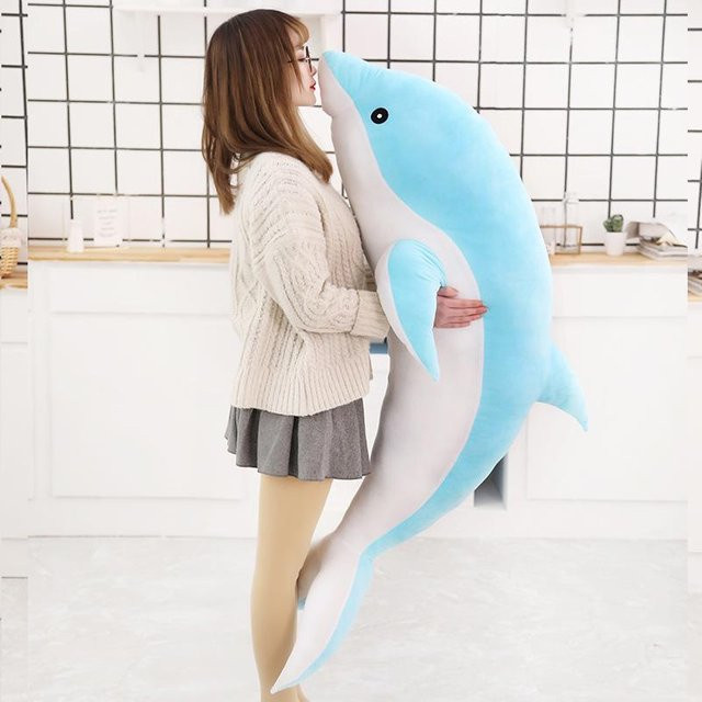 Delfin Plüschkissen Chose One in Blau mit abnehmbarem Bezug, Größe: 100 cm - Bild 1