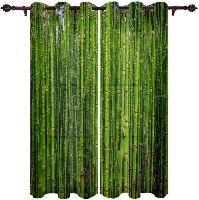 Super Six Bambus-Fenstervorhang aus Polyester in Grün, semi-transparent, B: 135 cm, H: 160 cm - Bild 1