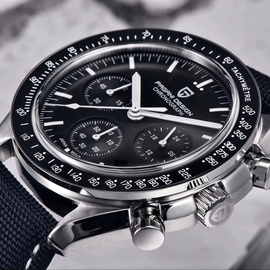 PAGANI DESIGN Chronograph, Quarzuhr, Edelstahl, Saphirglas, Herren, Schwarz - Bild 3