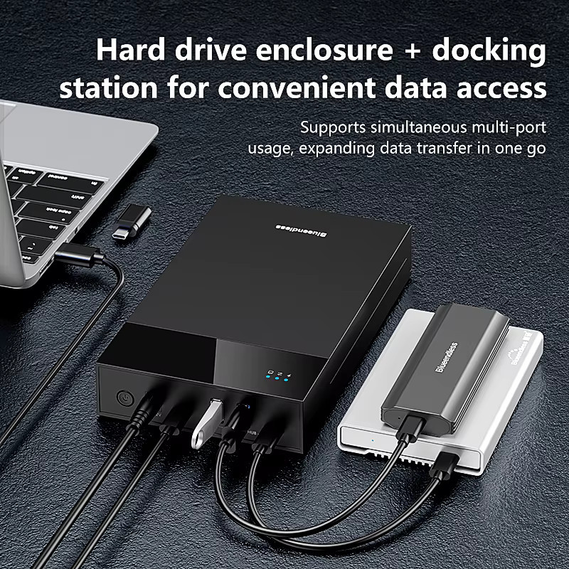 kebidu Externes Festplattengehäuse 3,5/2,5 Zoll mit USB 3.0 Hub und SATA-Anschluss, Schwarz, unterstützt bis zu 20 TB - Bild 2