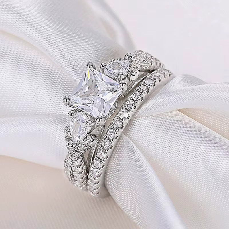 Huitan Braut Ringe, Silber, Zirkonia, Damen - Bild 3