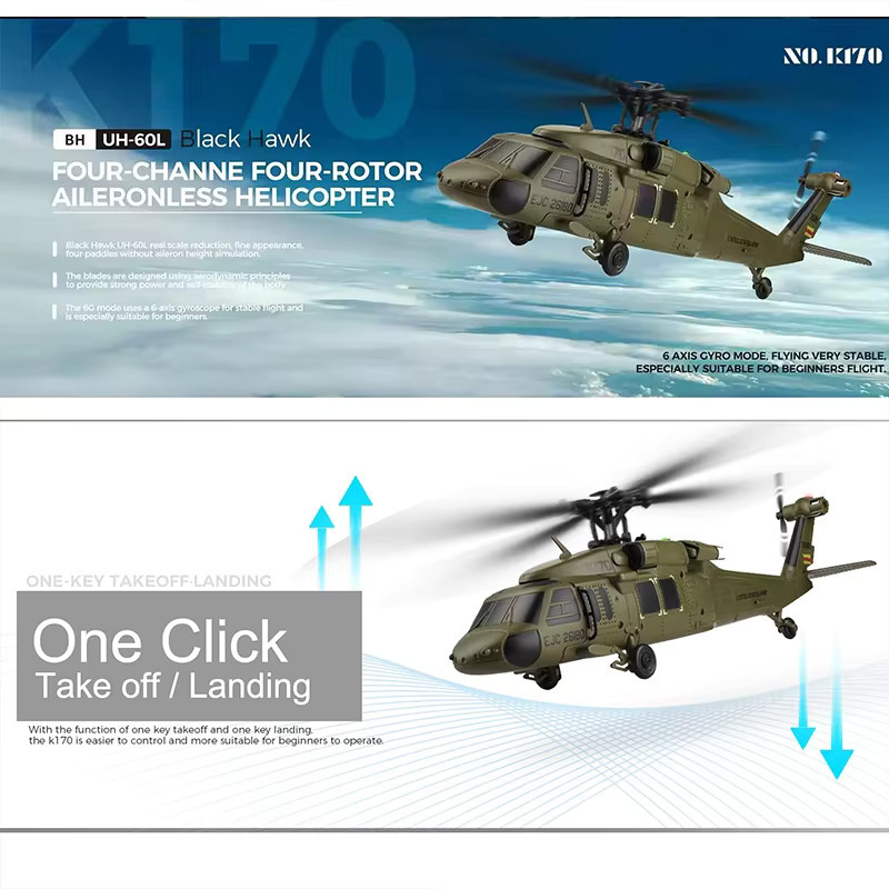 Wltoys RC Hubschrauber UH-60L, 4-Kanal-Fernbedienung, bürstenlos, mit Gyro und LED-Licht - Bild 3