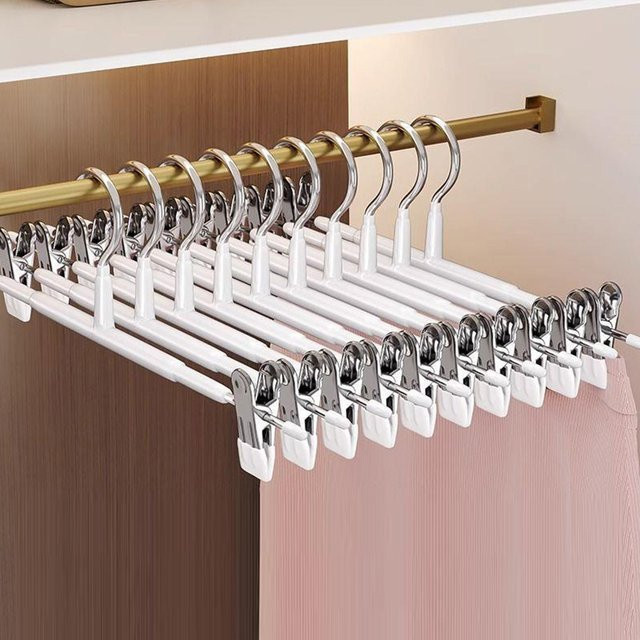 10er Set VKTECH Metall Hosenbügel mit Clips in Grau, rutschfeste Kleiderbügel für Hosen und Röcke - Bild 1