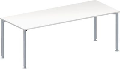 Schäfer Shop Genius Konferenztisch MODENA FLEX in Weiß/Weißaluminium, Rechteck mit 4-Fuß Rundrohr, höhenverstellbar, B: 200 cm, T: 80 cm, H: 72-84 cm - Bild 1
