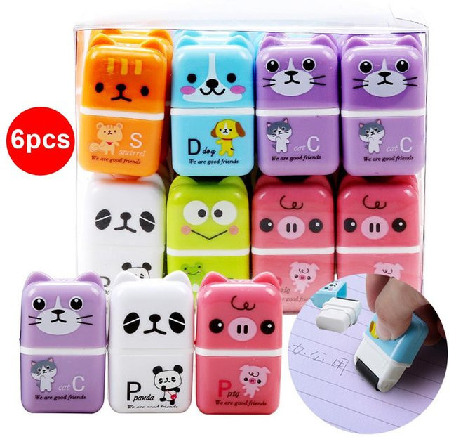 6er Set MyStationery Cartoon Tier Radiergummis in Mehrfarbig für Kinder und Büro - Bild 1