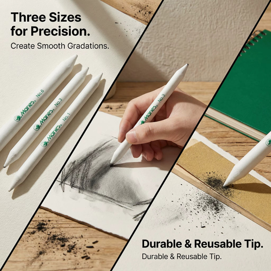 Marie's Papier-Wischstift-Set, 3-teilig, weißes Malzubehör für Kunst und Skizzen - Bild 4