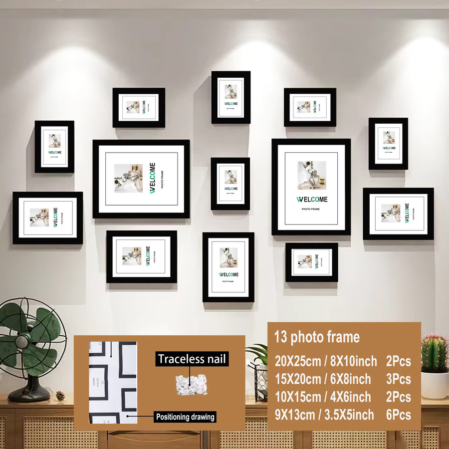 13-teiliges Bilderrahmen-Set aus Holz von VCC in Schwarz-Weiß für die Wanddekoration - Bild 1